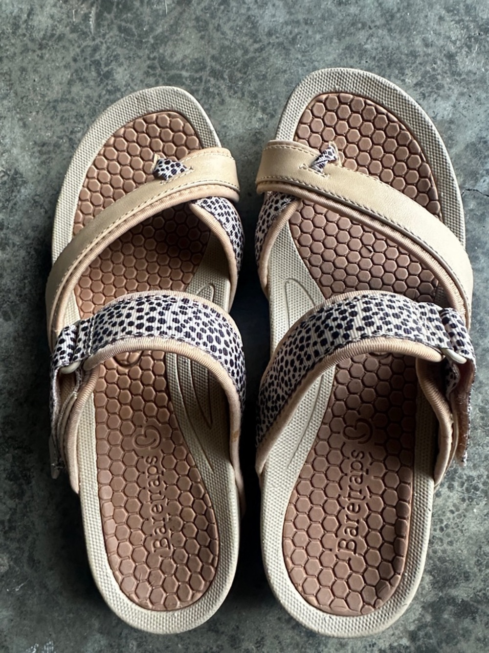 BareTraps Beige and Brown Patterned Comfort Sandals worn 1-2 times